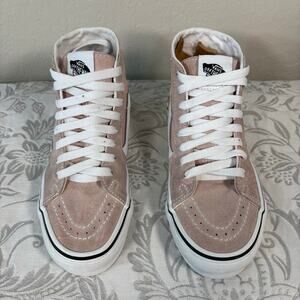 VANS Youth Sneakers Unisex Beige & Pink Sz3.5 Performance Sporty Athleisure Punk